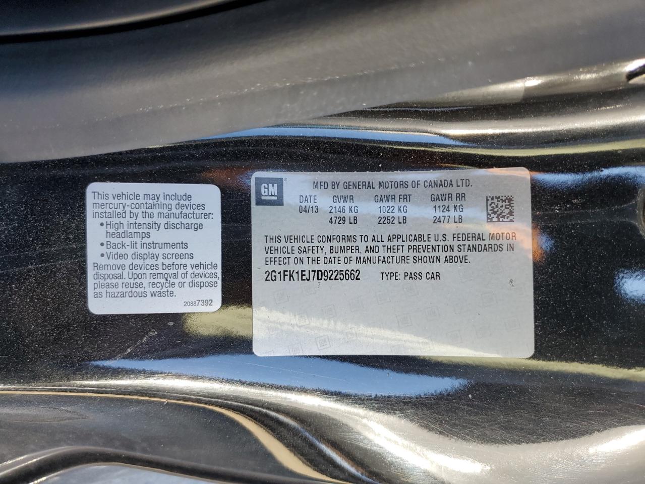 2013 Chevrolet Camaro 2Ss VIN: 2G1FK1EJ7D9225662 Lot: 82484885