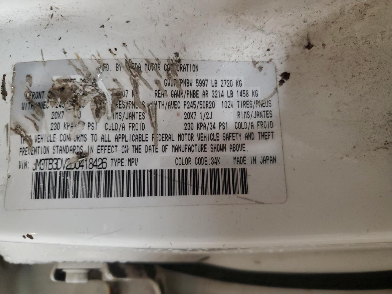 2013 Mazda Cx-9 Grand Touring VIN: JM3TB3DV2D0418426 Lot: 90511925