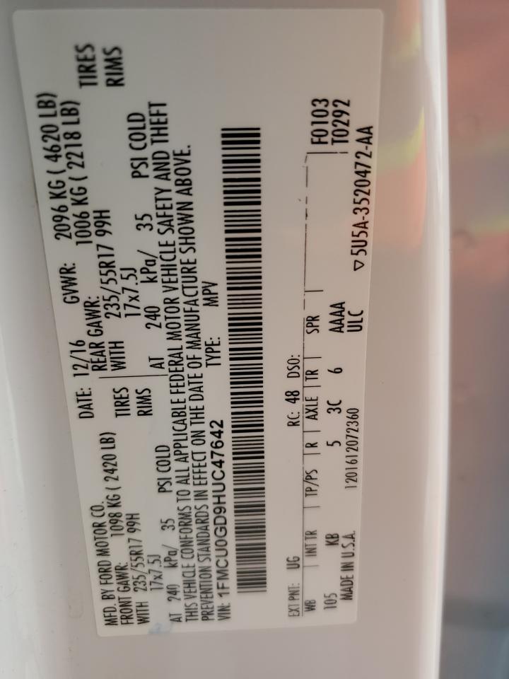 2017 Ford Escape Se VIN: 1FMCU0GD9HUC47642 Lot: 89640975