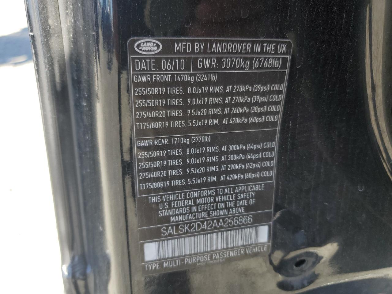 2010 Land Rover Range Rover Sport Lux VIN: SALSK2D42AA256866 Lot: 85919285