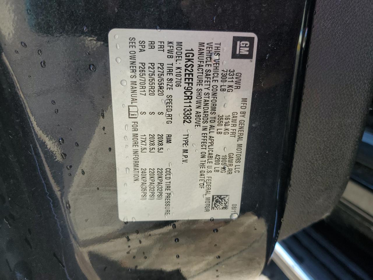 2012 GMC Yukon Denali VIN: 1GKS2EEF9CR113382 Lot: 85675835