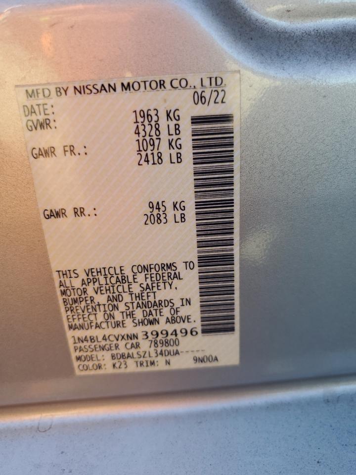 2022 Nissan Altima Sr VIN: 1N4BL4CVXNN399496 Lot: 85537335