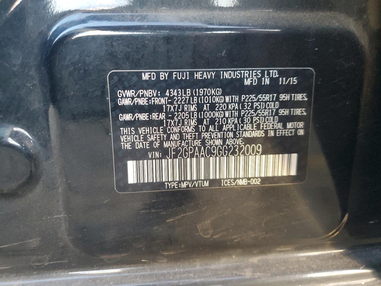 2016 Subaru Crosstrek VIN: JF2GPAAC9GG232009 Lot: 82255275