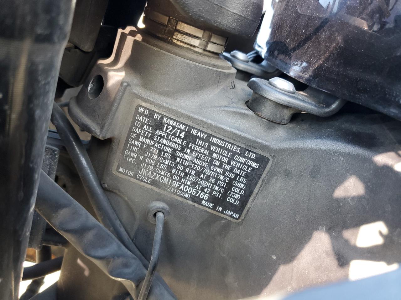 2015 Kawasaki Zx1000 M VIN: JKAZXCM19FA005766 Lot: 82308325