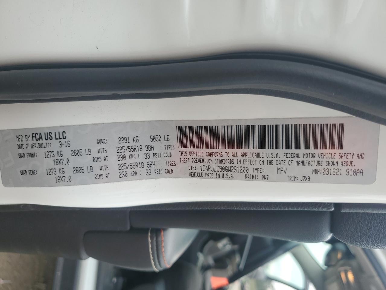 2016 Jeep Cherokee Latitude VIN: 1C4PJLCB0GW291200 Lot: 82283375