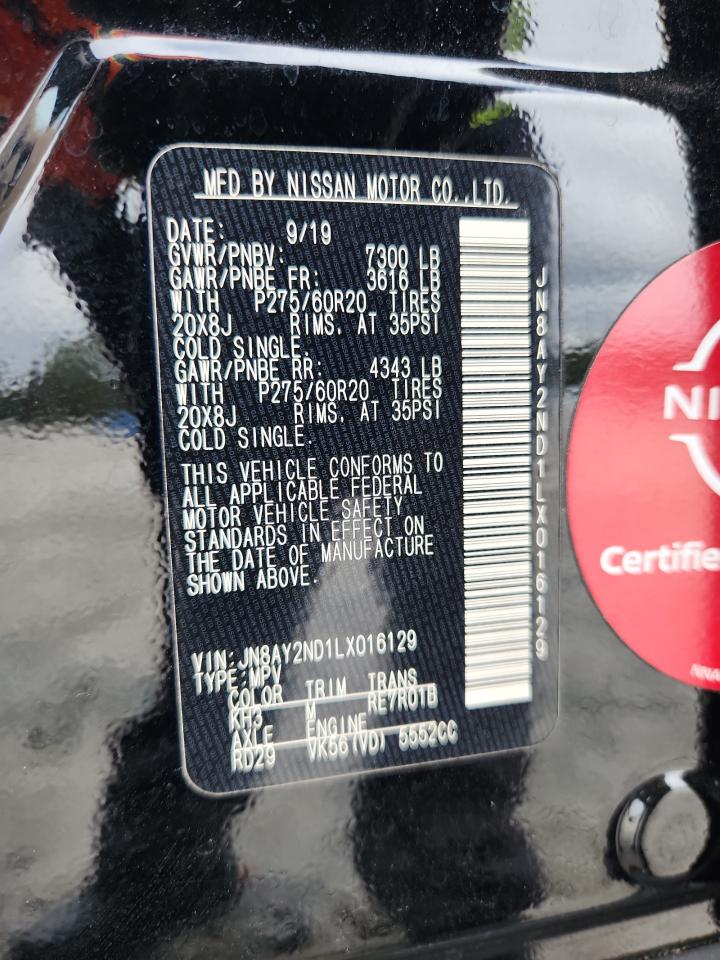 2020 Nissan Armada Sv VIN: JN8AY2ND1LX016129 Lot: 85473365