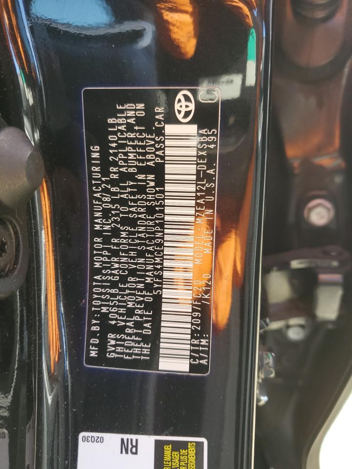 2022 Toyota Corolla Se VIN: 5YFS4MCE9NP101501 Lot: 86096305