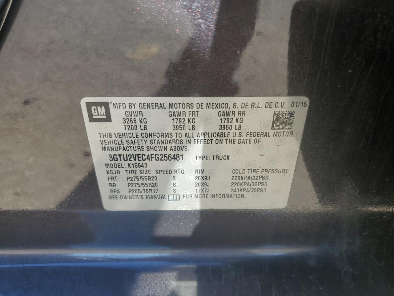 2015 GMC Sierra K1500 Slt VIN: 3GTU2VEC4FG256481 Lot: 90833645