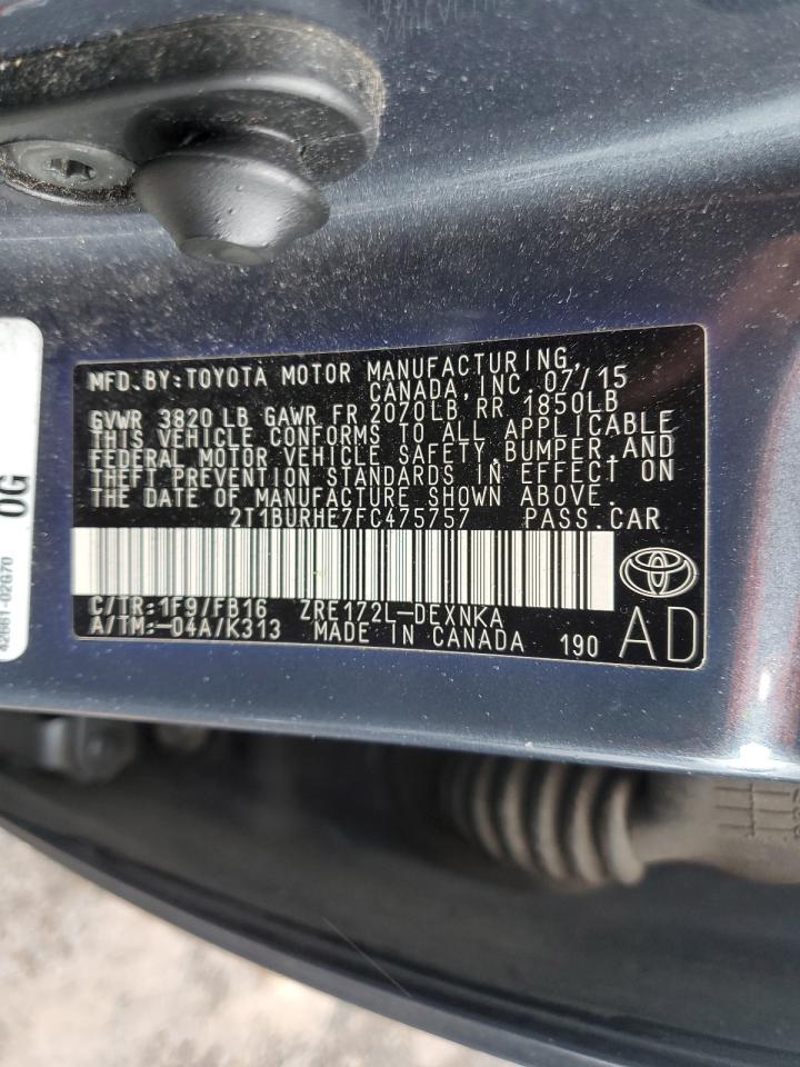 2015 Toyota Corolla L VIN: 2T1BURHE7FC475757 Lot: 85161375