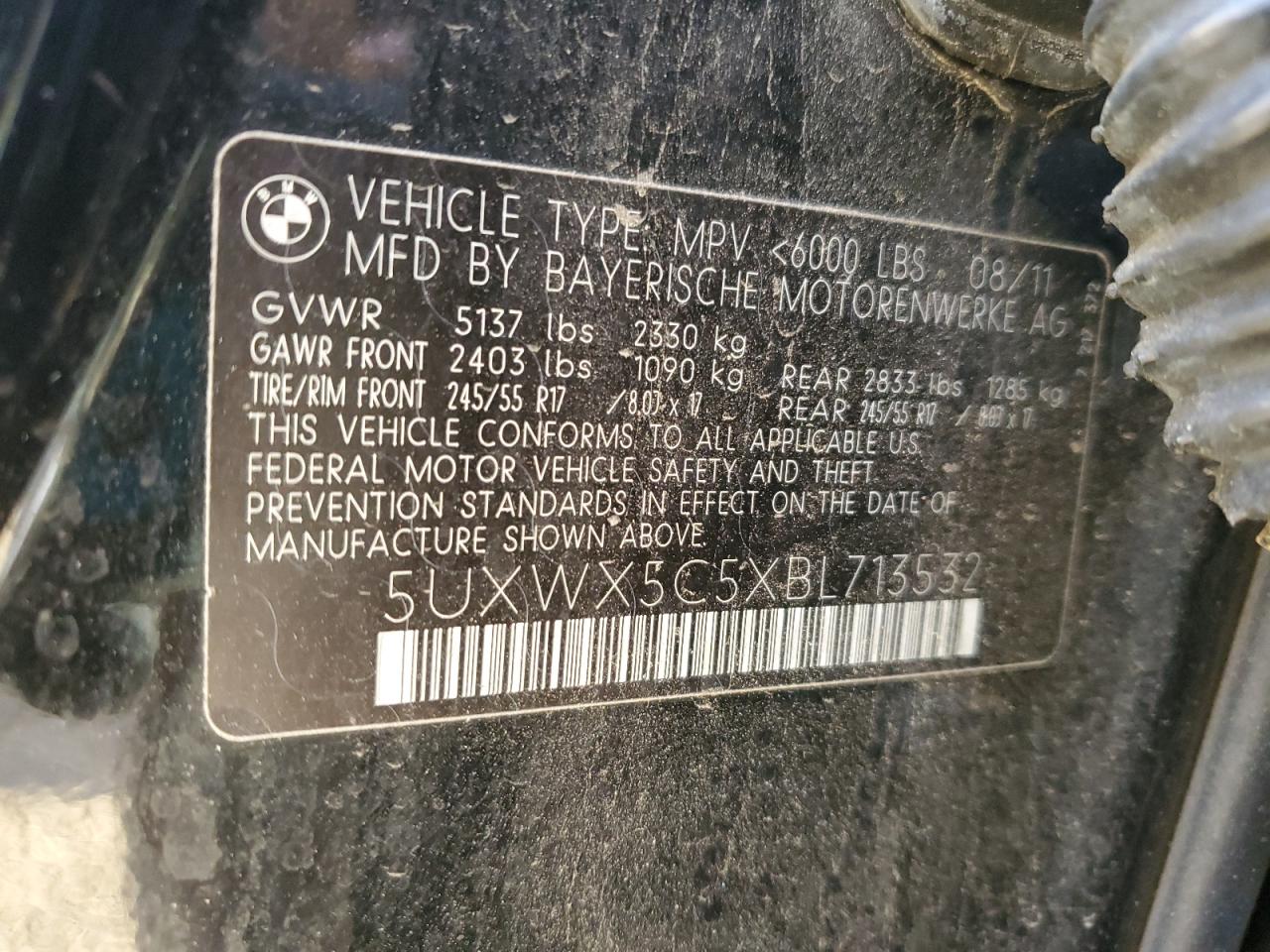 2011 BMW X3 xDrive28I VIN: 5UXWX5C5XBL713532 Lot: 84912715