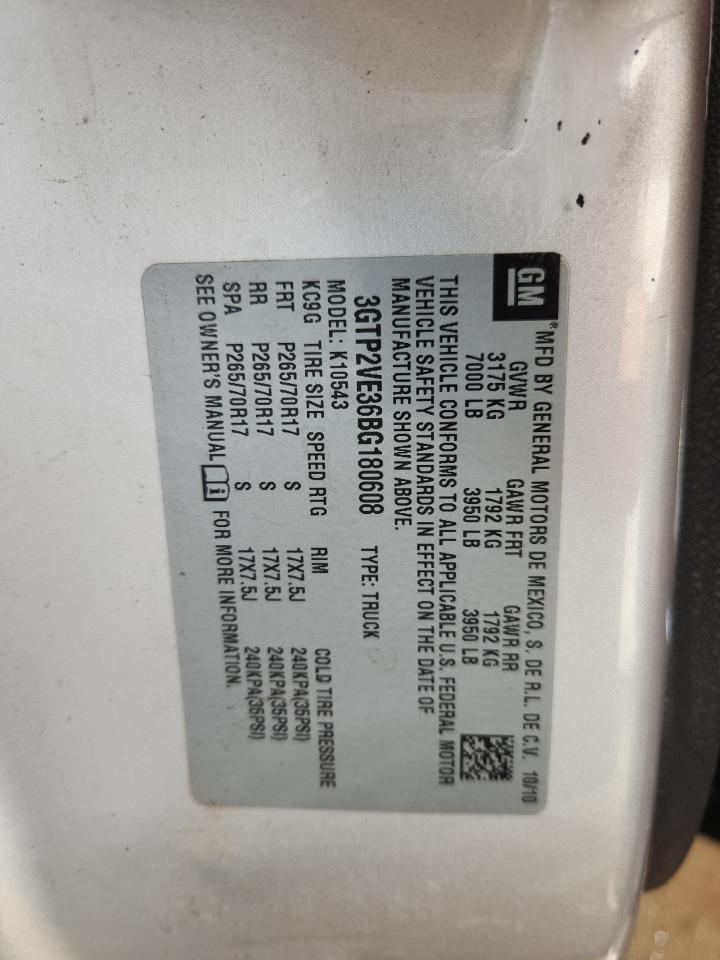 2011 GMC Sierra K1500 Sle VIN: 3GTP2VE36BG180608 Lot: 87394965