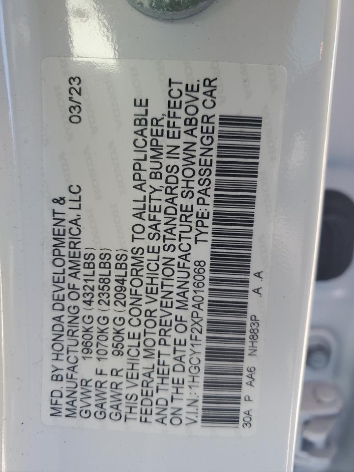 2023 Honda Accord Lx VIN: 1HGCY1F2XPA016068 Lot: 85095895