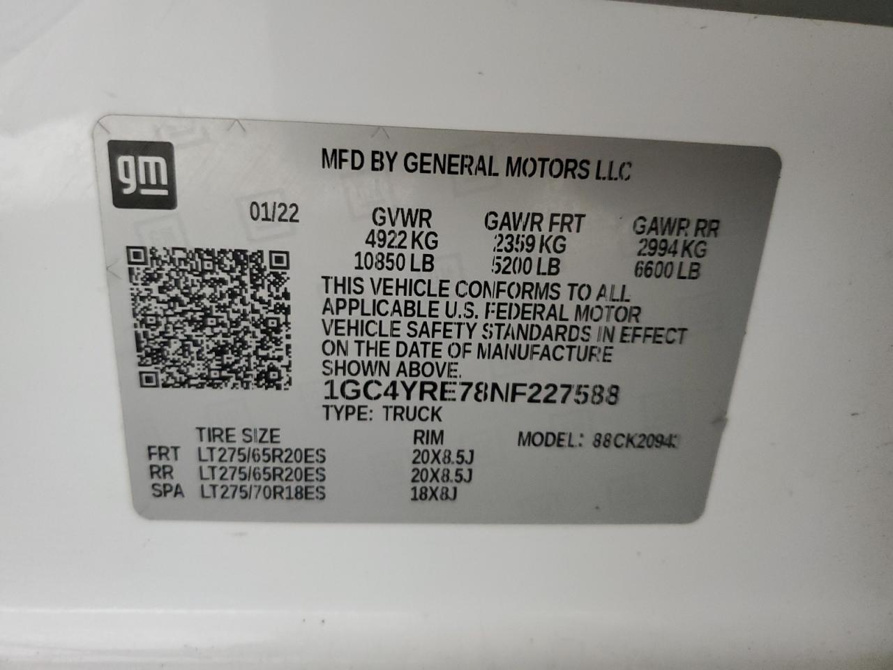 2022 Chevrolet Silverado K2500 High Country VIN: 1GC4YRE78NF227588 Lot: 84232915