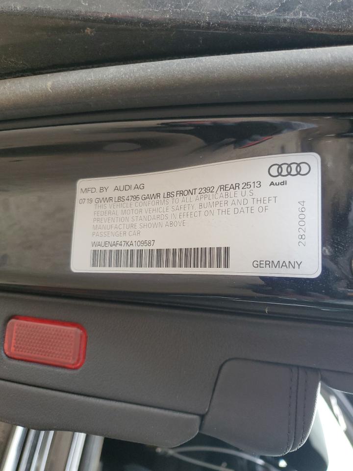 2019 Audi A4 Premium Plus VIN: WAUENAF47KA109587 Lot: 82287935