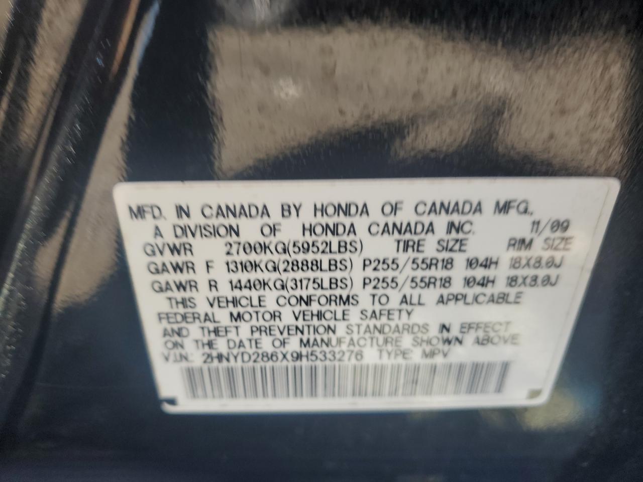 2009 Acura Mdx Technology VIN: 2HNYD286X9H533276 Lot: 93955545