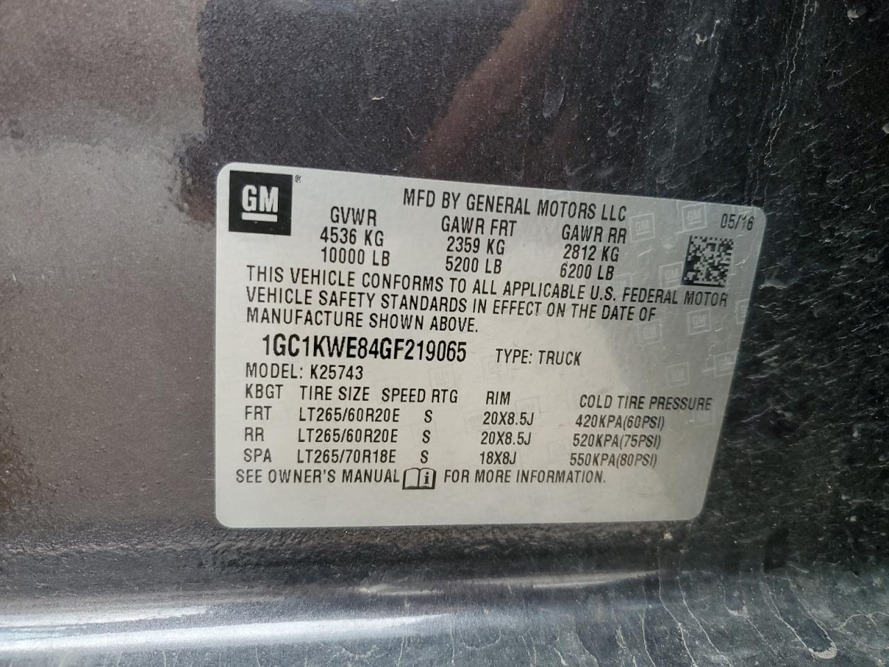 2016 Chevrolet Silverado K2500 Heavy Duty Ltz VIN: 1GC1KWE84GF219065 Lot: 82284815