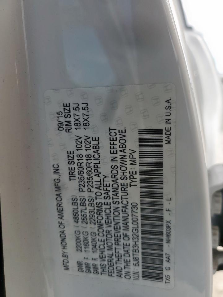 2016 Acura Rdx VIN: 5J8TB3H32GL007730 Lot: 85650155