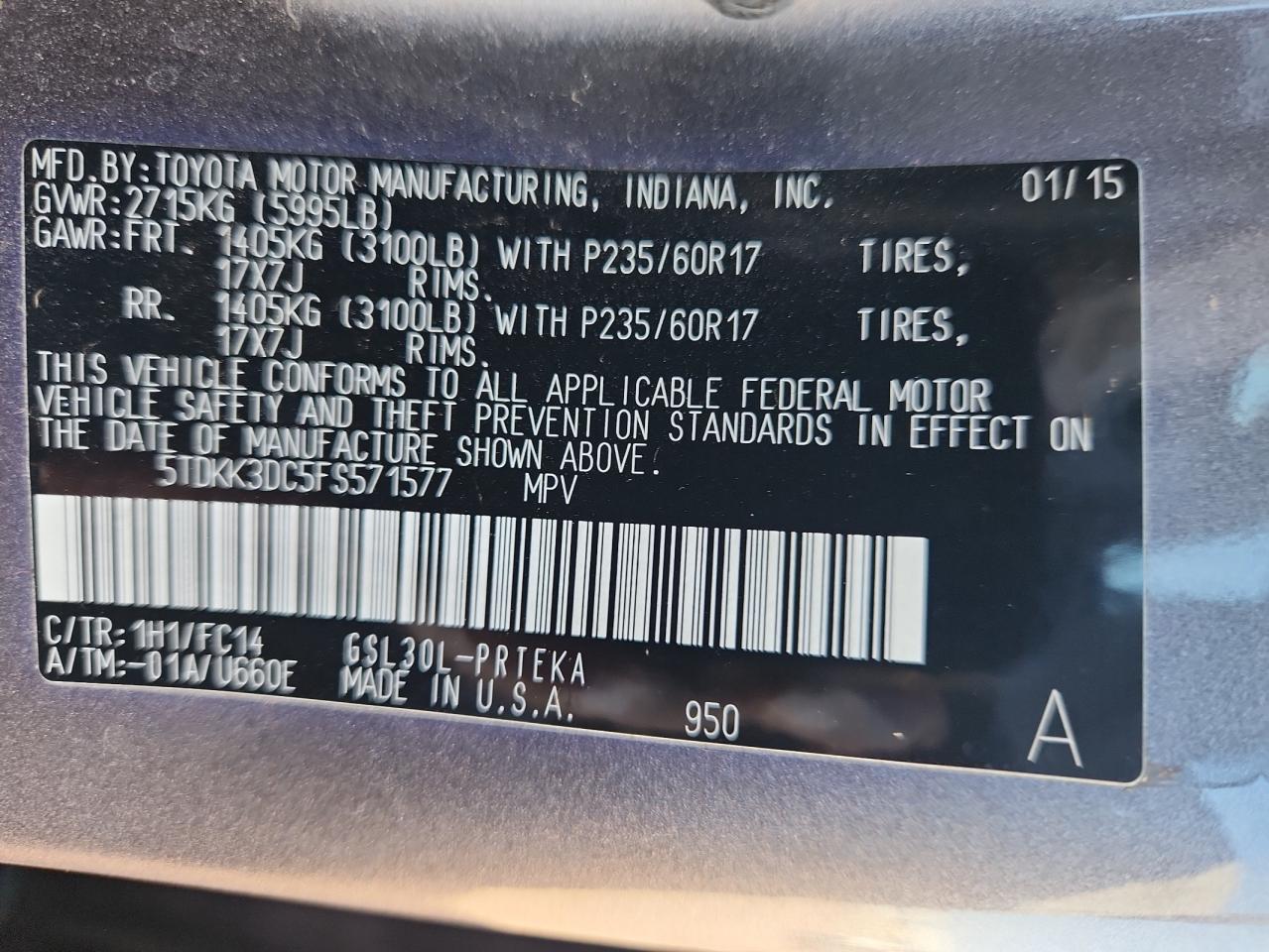 2015 Toyota Sienna Le VIN: 5TDKK3DC5FS571577 Lot: 82263595