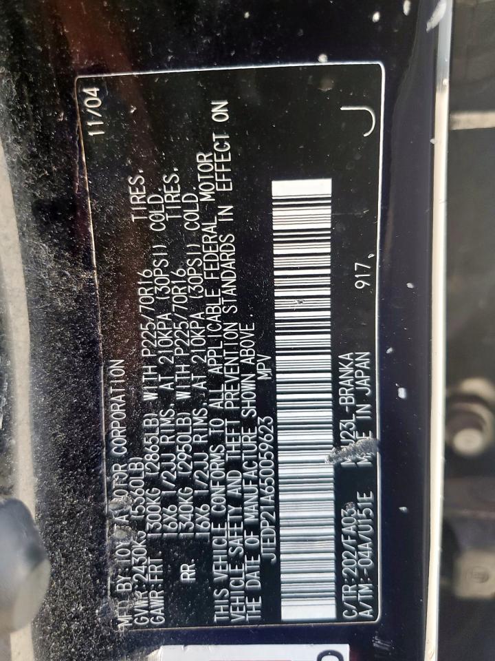 2005 Toyota Highlander Limited VIN: JTEDP21A650059623 Lot: 82235755