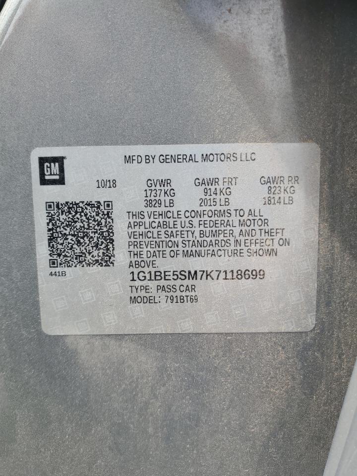 2019 Chevrolet Cruze Lt VIN: 1G1BE5SM7K7118699 Lot: 84070405