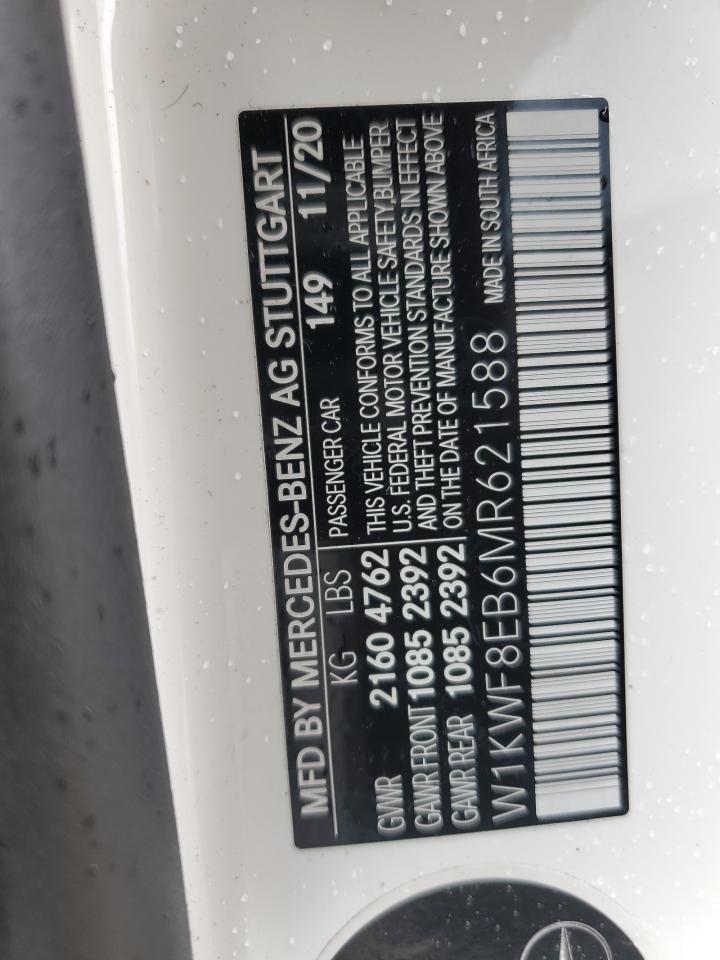 2021 Mercedes-Benz C 300 4Matic VIN: W1KWF8EB6MR621588 Lot: 86105755