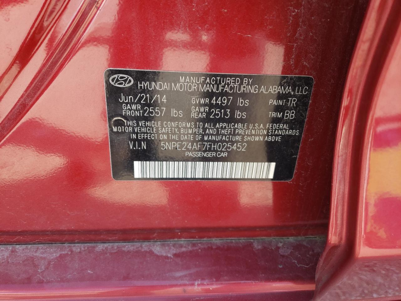 2015 Hyundai Sonata Se VIN: 5NPE24AF7FH025452 Lot: 84548935