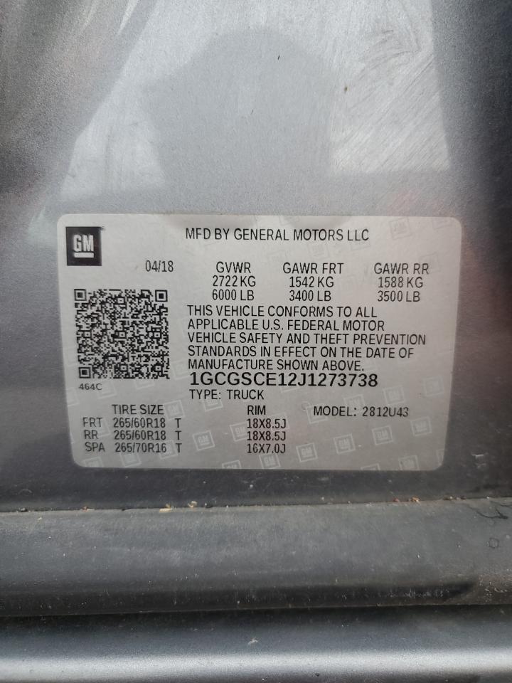 2018 Chevrolet Colorado Lt VIN: 1GCGSCE12J1273738 Lot: 85104685