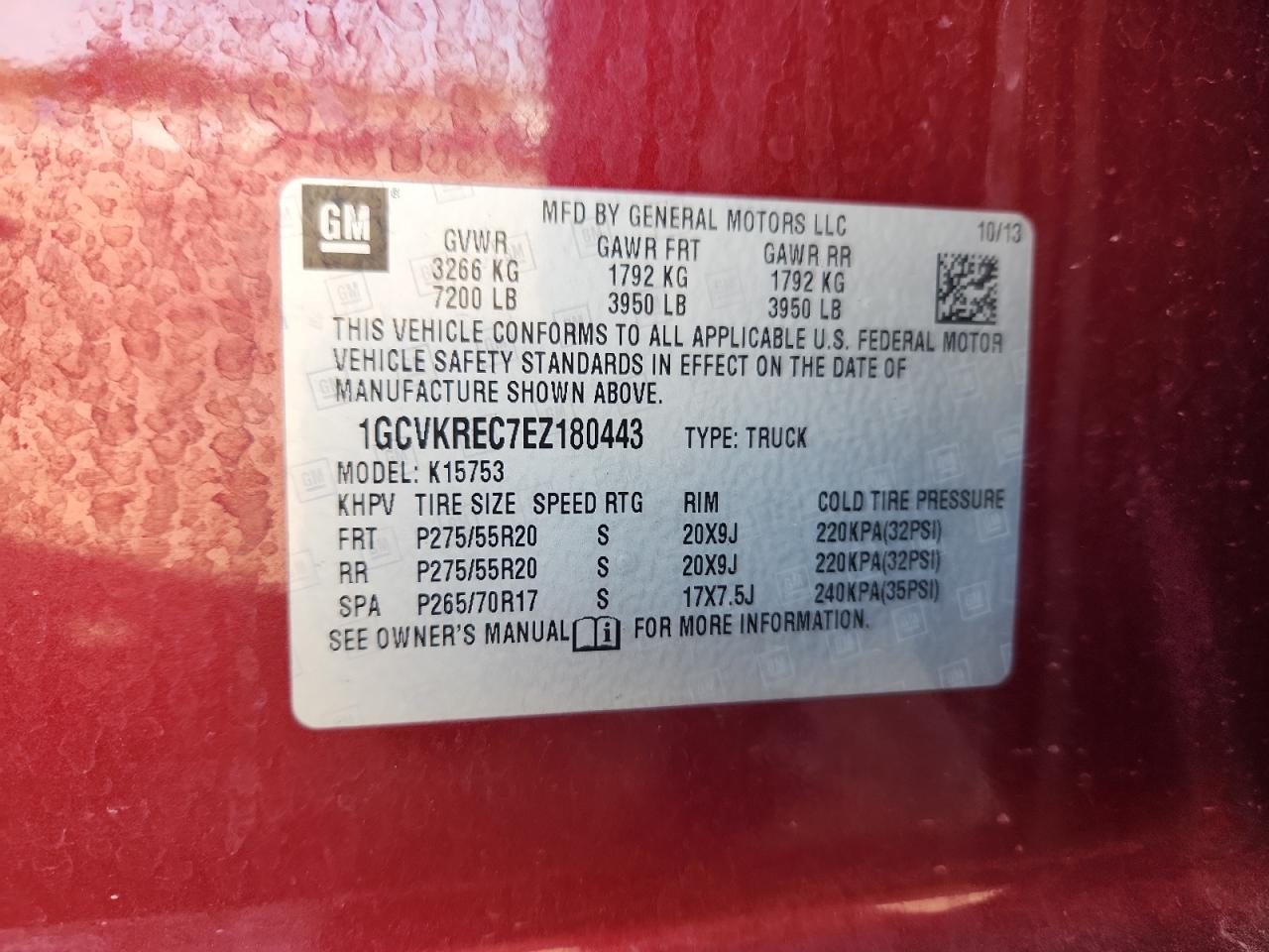 2014 Chevrolet Silverado K1500 Lt VIN: 1GCVKREC7EZ180443 Lot: 85155605