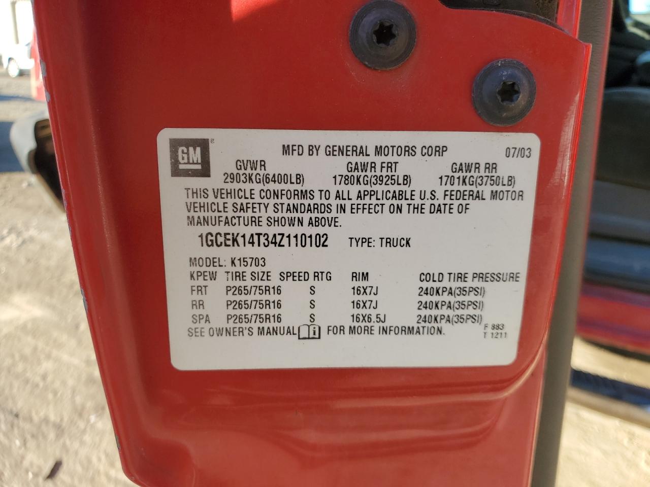 2004 Chevrolet Silverado K1500 VIN: 1GCEK14T34Z110102 Lot: 86487545