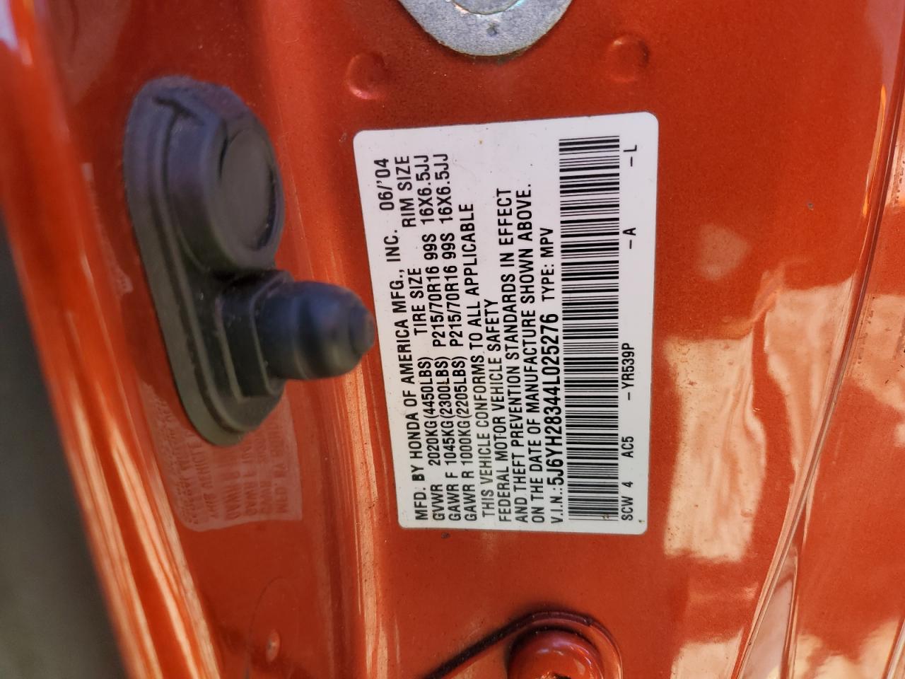 2004 Honda Element Lx VIN: 5J6YH28344L025276 Lot: 86791185