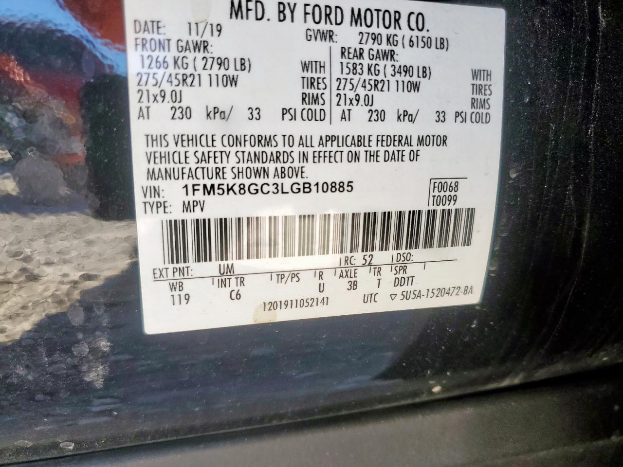 2020 Ford Explorer St VIN: 1FM5K8GC3LGB10885 Lot: 86182765