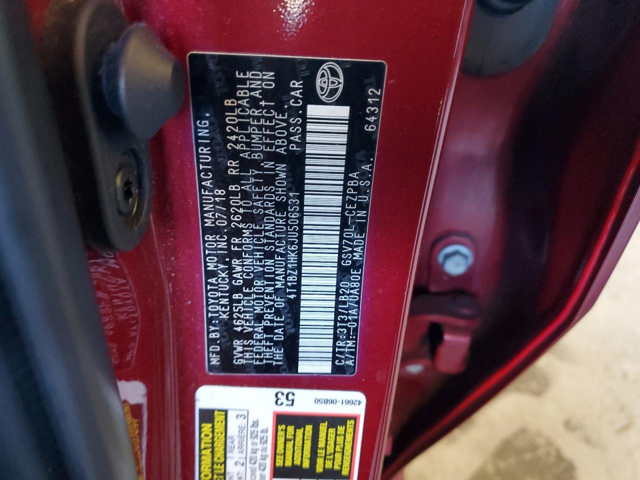 2018 Toyota Camry Xse VIN: 4T1BZ1HK6JU506531 Lot: 84648925