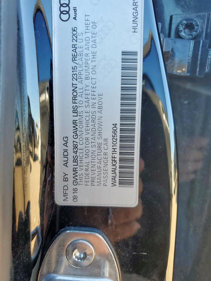 2017 Audi A3 Premium VIN: WAUAUGFF1H1025604 Lot: 91036225