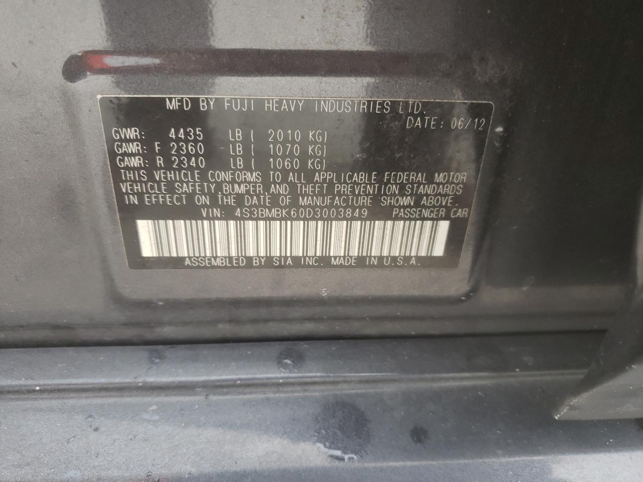 2013 Subaru Legacy 2.5I Limited VIN: 4S3BMBK60D3003849 Lot: 82377675