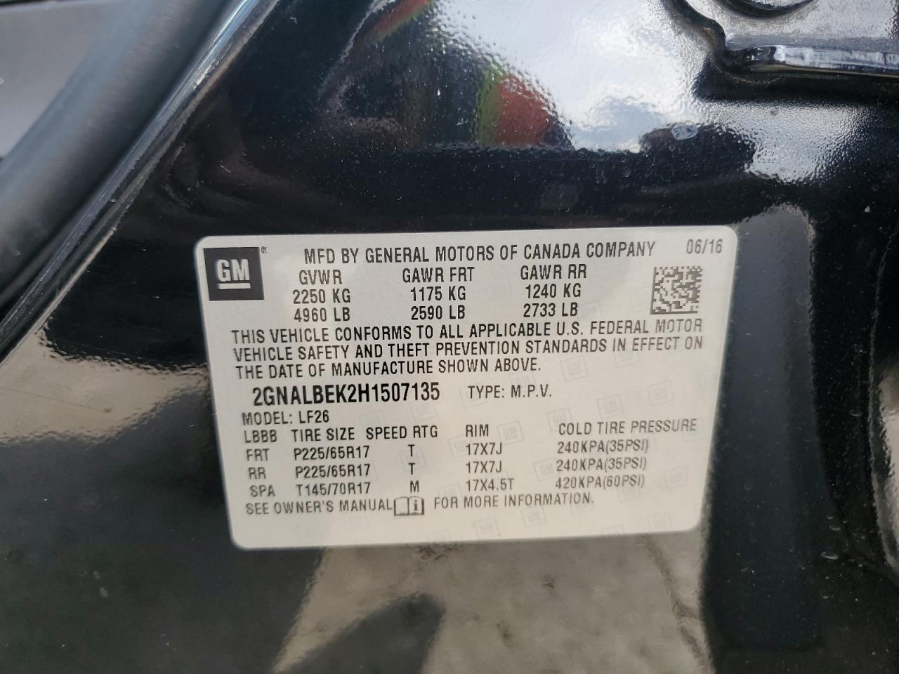 2017 Chevrolet Equinox Ls VIN: 2GNALBEK2H1507135 Lot: 82390915