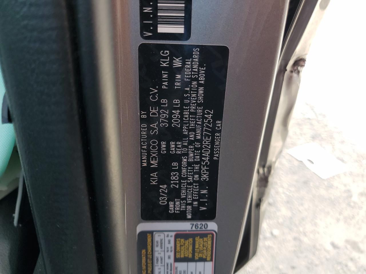 2024 Kia Forte Gt Line VIN: 3KPF54AD2RE772542 Lot: 85866715