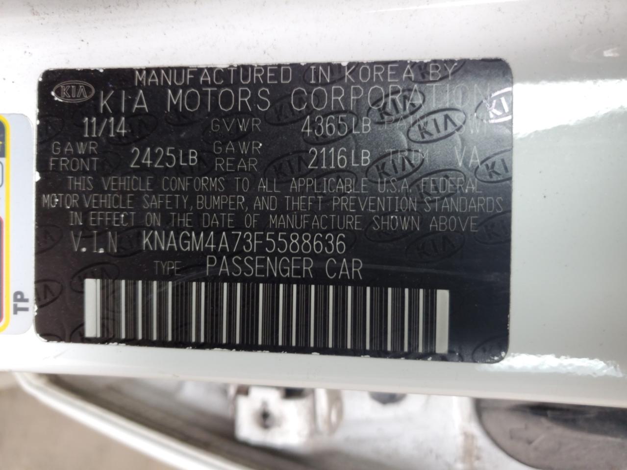 2015 Kia Optima Lx VIN: KNAGM4A73F5588636 Lot: 89436825