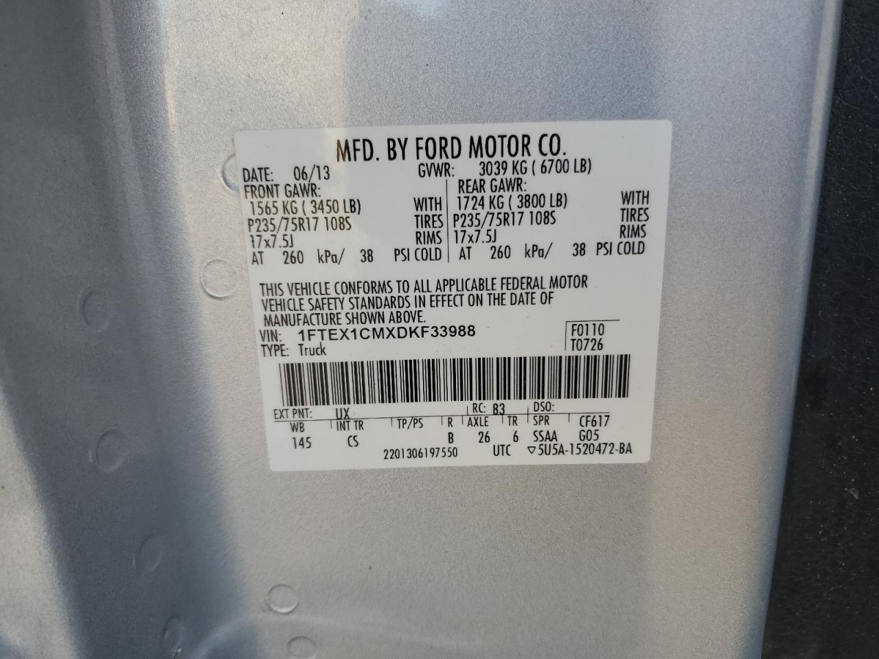 2013 Ford F150 Super Cab VIN: 1FTEX1CMXDKF33988 Lot: 90050865