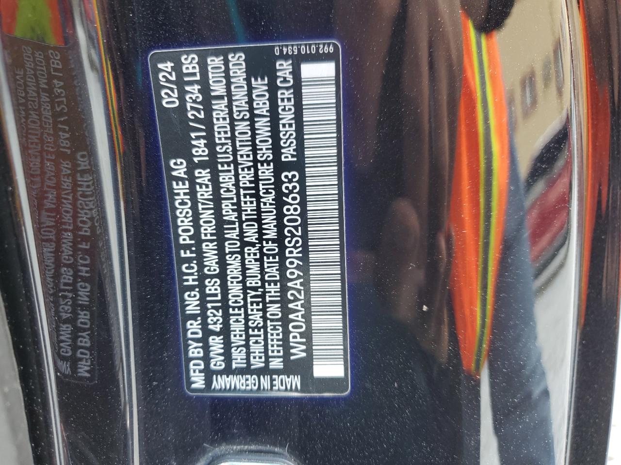 2024 Porsche 911 Carrera VIN: WP0AA2A99RS208633 Lot: 86632655