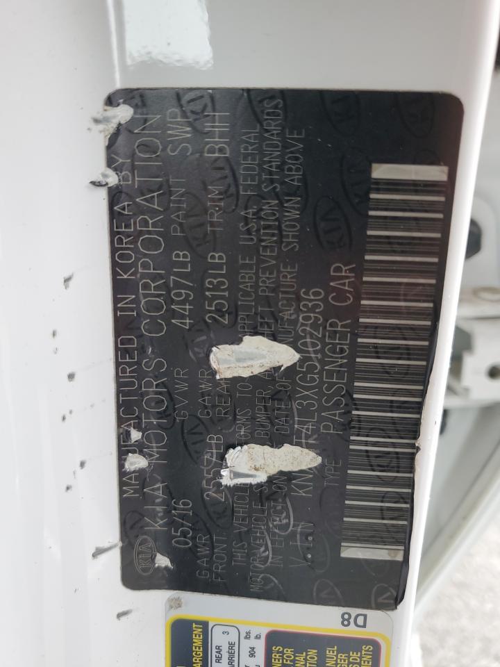 2016 Kia Optima Lx VIN: KNAGT4L3XG5102936 Lot: 85589245