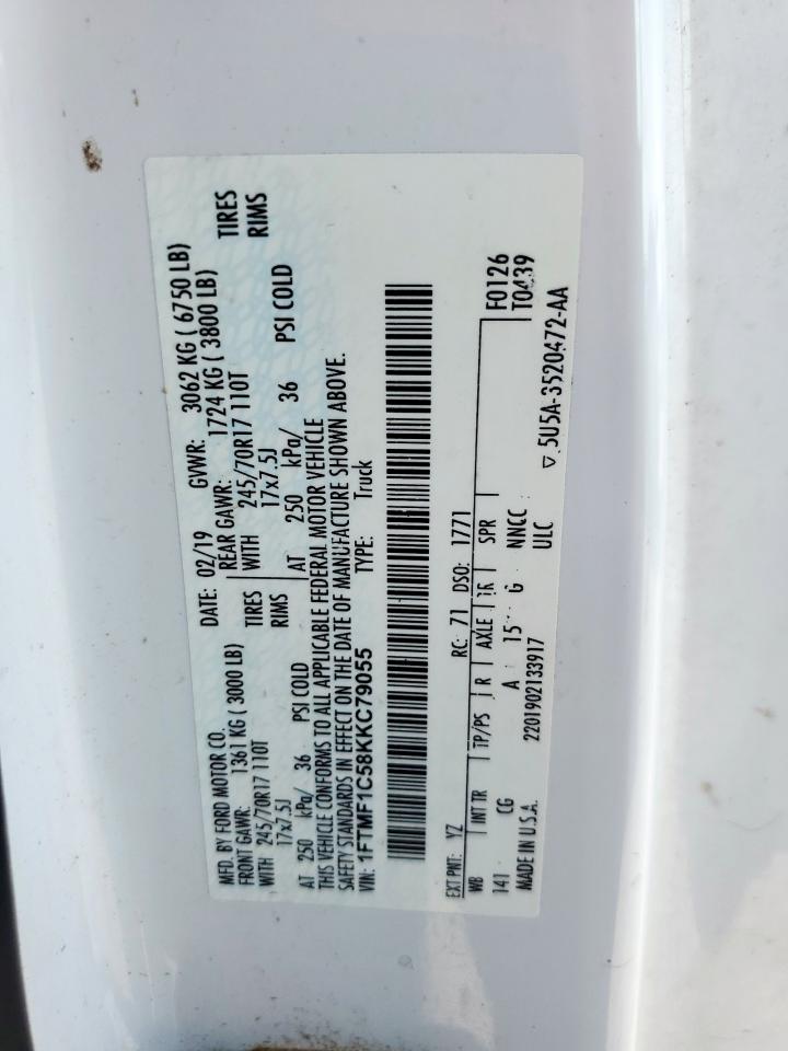 2019 Ford F150 VIN: 1FTMF1C58KKC79055 Lot: 85526035