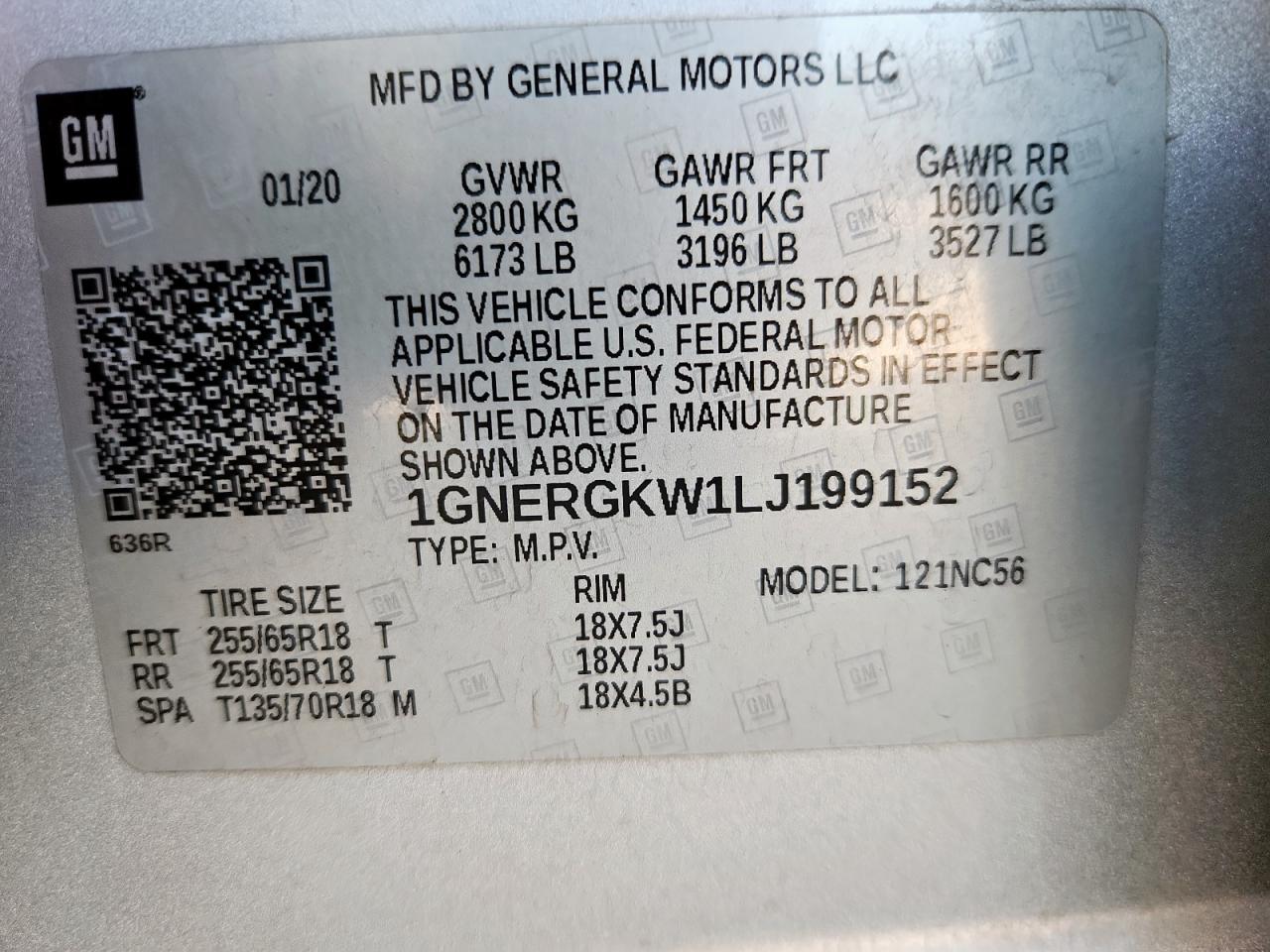 2020 Chevrolet Traverse Lt VIN: 1GNERGKW1LJ199152 Lot: 86106175