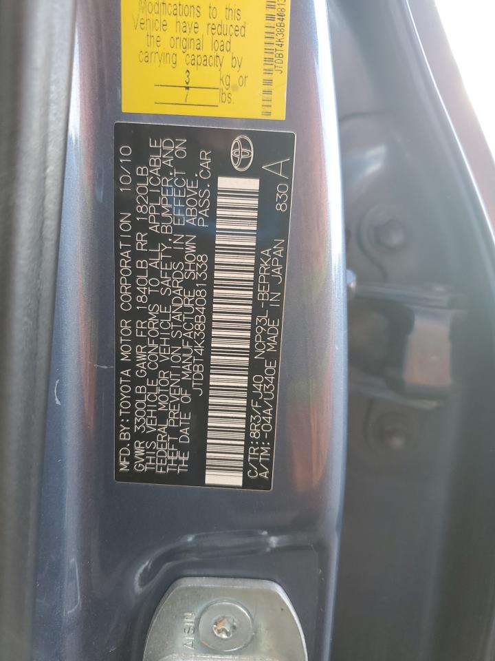 2011 Toyota Yaris VIN: JTDBT4K38B4081338 Lot: 85098905