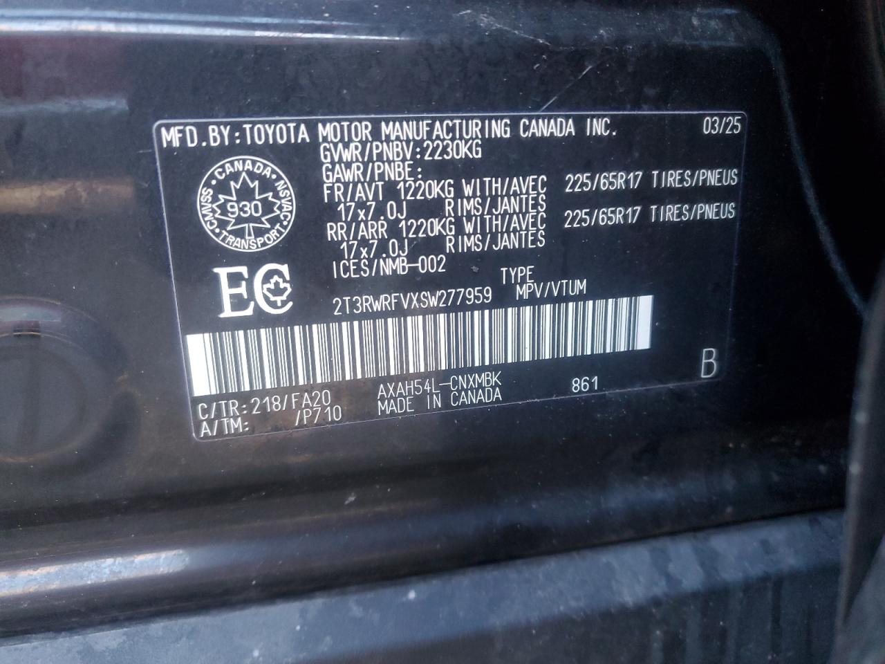 2025 Toyota Rav4 Xle VIN: 2T3RWRFVXSW277959 Lot: 89526465