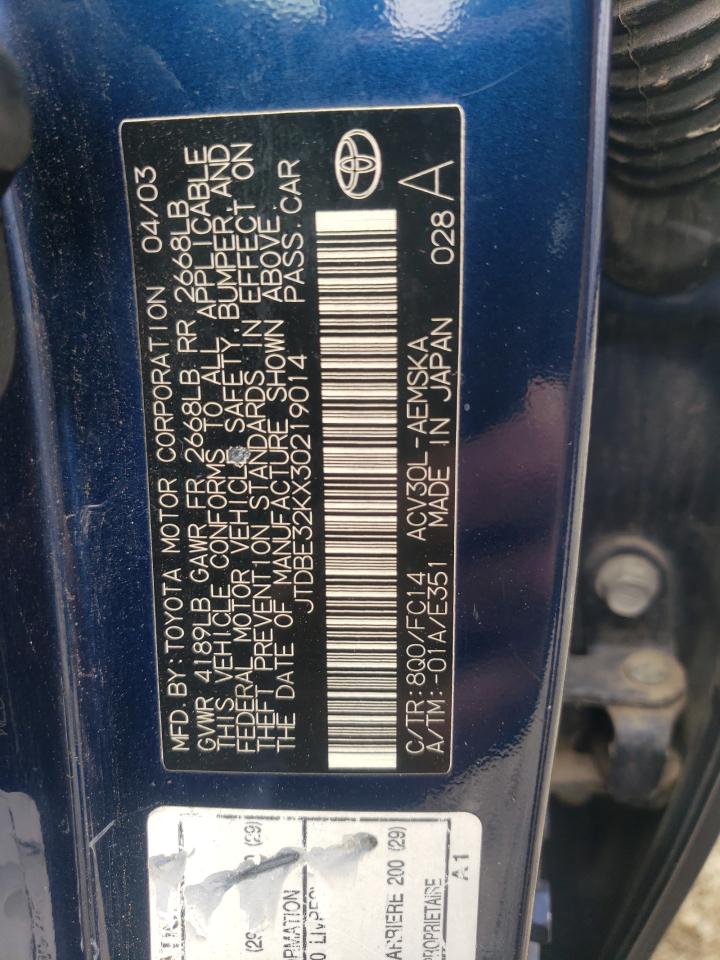 2003 Toyota Camry Le VIN: JTDBE32KX30219014 Lot: 85870735