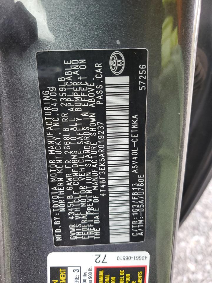 2010 Toyota Camry Base VIN: 4T4BF3EK5AR019237 Lot: 86339135