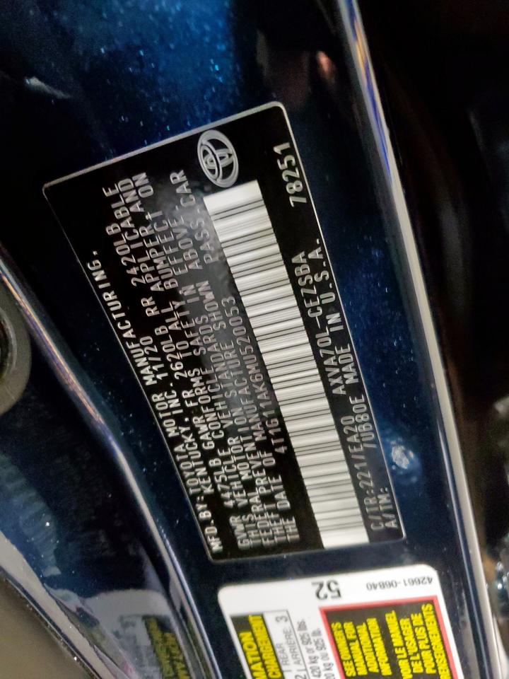 2021 Toyota Camry Se VIN: 4T1G11AK6MU520053 Lot: 85184935