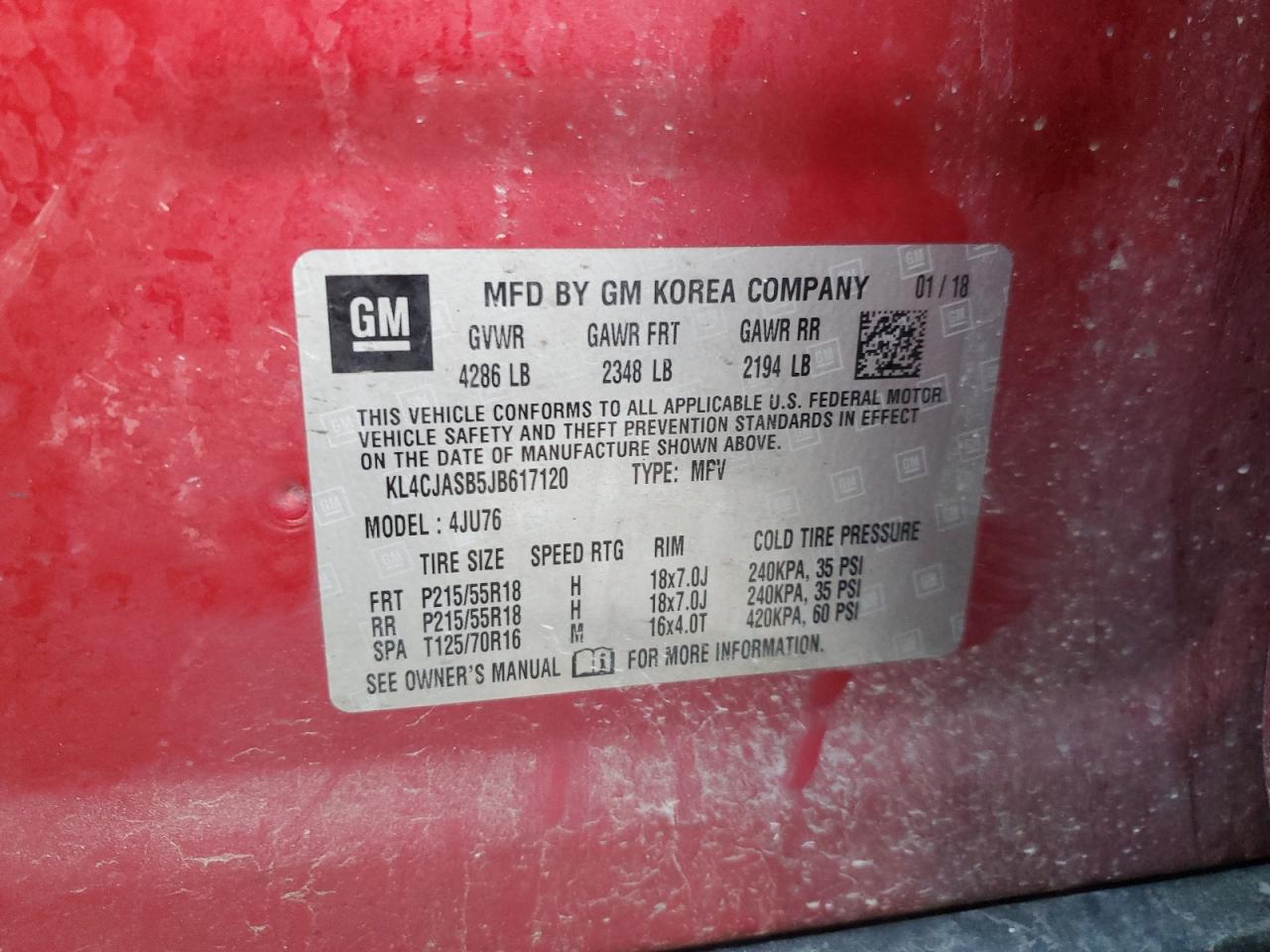 2018 Buick Encore Preferred VIN: KL4CJASB5JB617120 Lot: 84975115