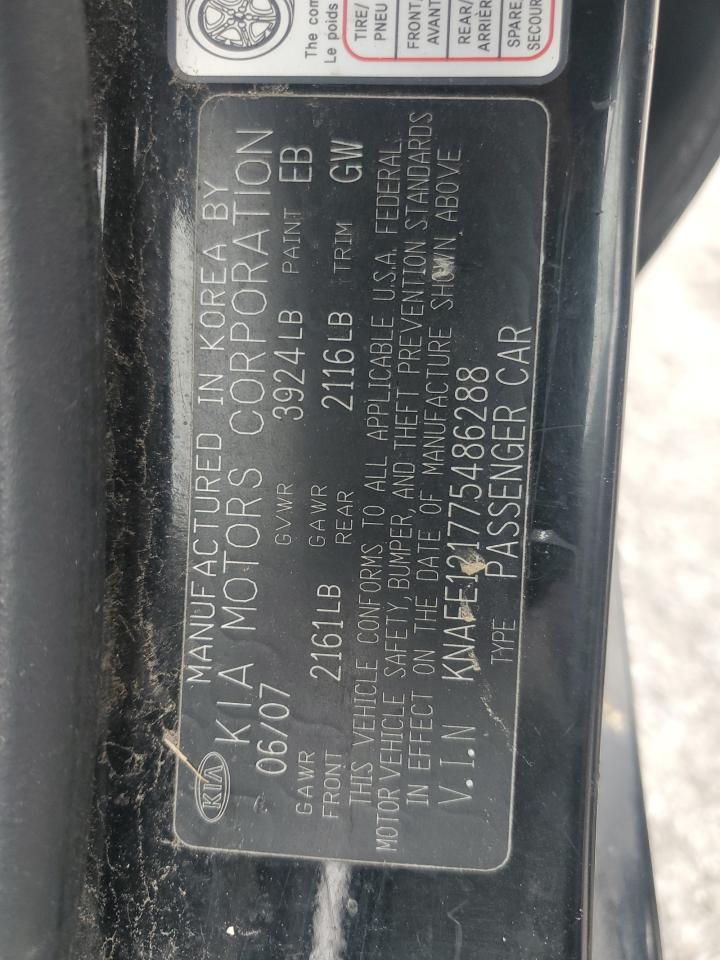 2007 Kia Spectra Ex VIN: KNAFE121775486288 Lot: 90274585