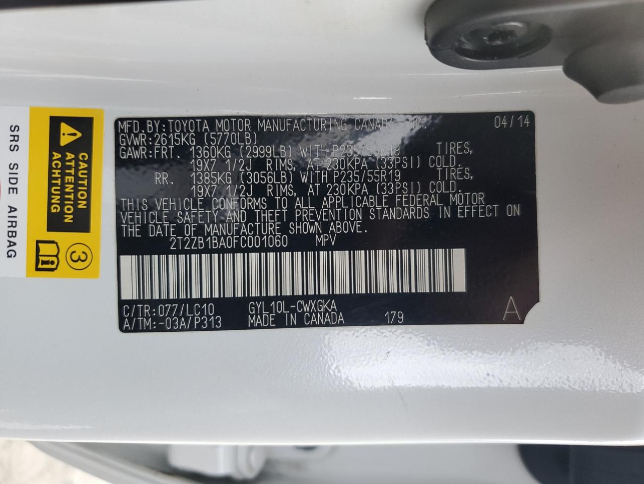 2015 Lexus Rx 450H VIN: 2T2ZB1BA0FC001060 Lot: 90805135